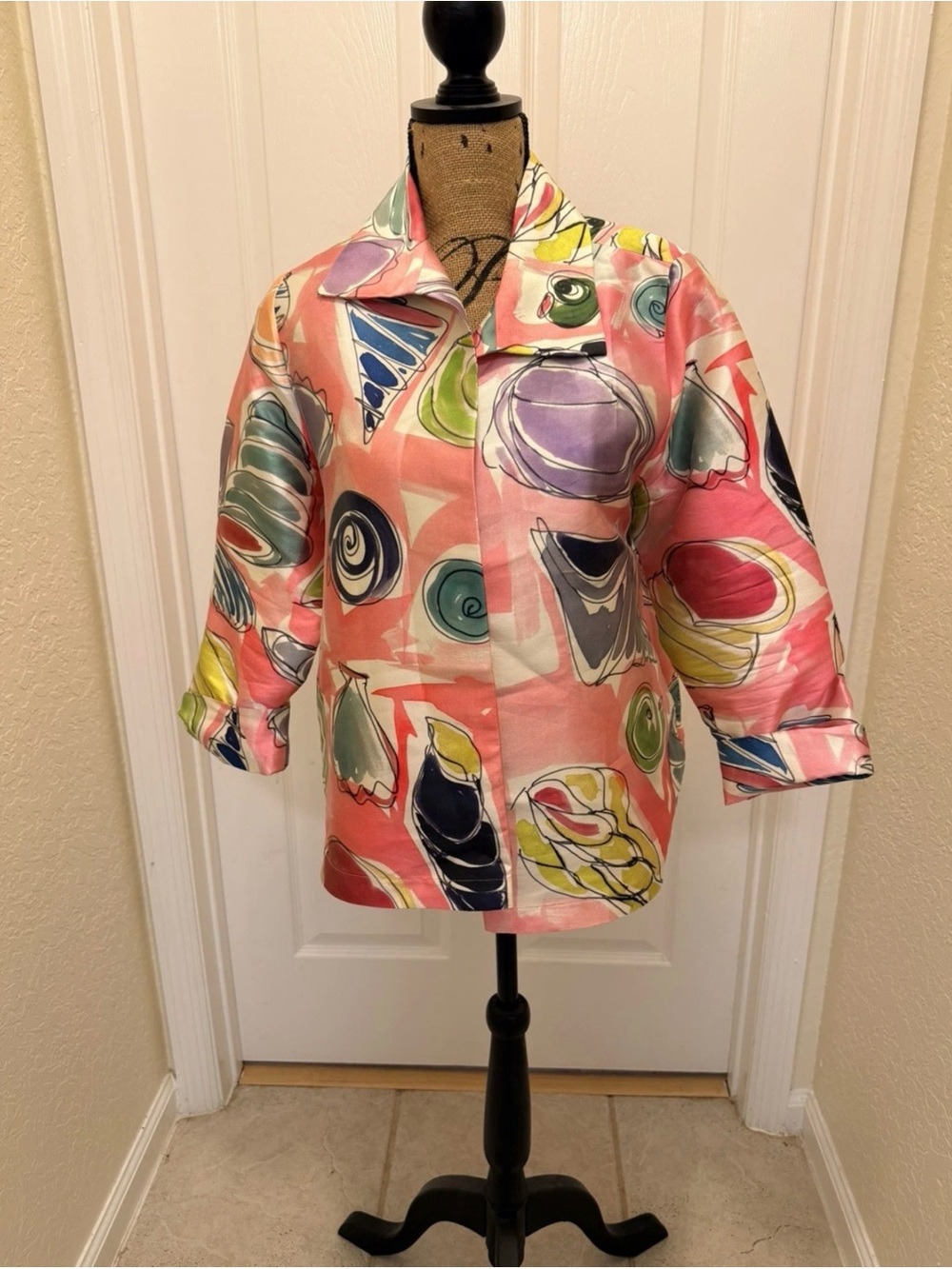 Caroline Rose MP Jacket Pink Abstract Art Pottery Print Made USA Lined Petite